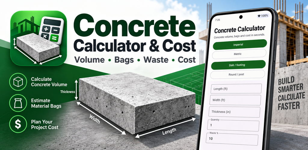 Concrete Calculator & Cost app promotional graphic